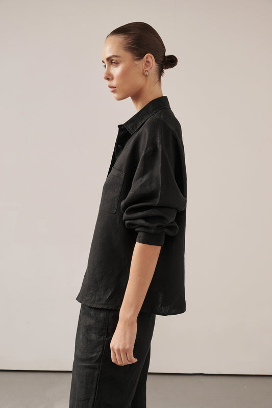 ROA LINEN SHIRT - BLACK