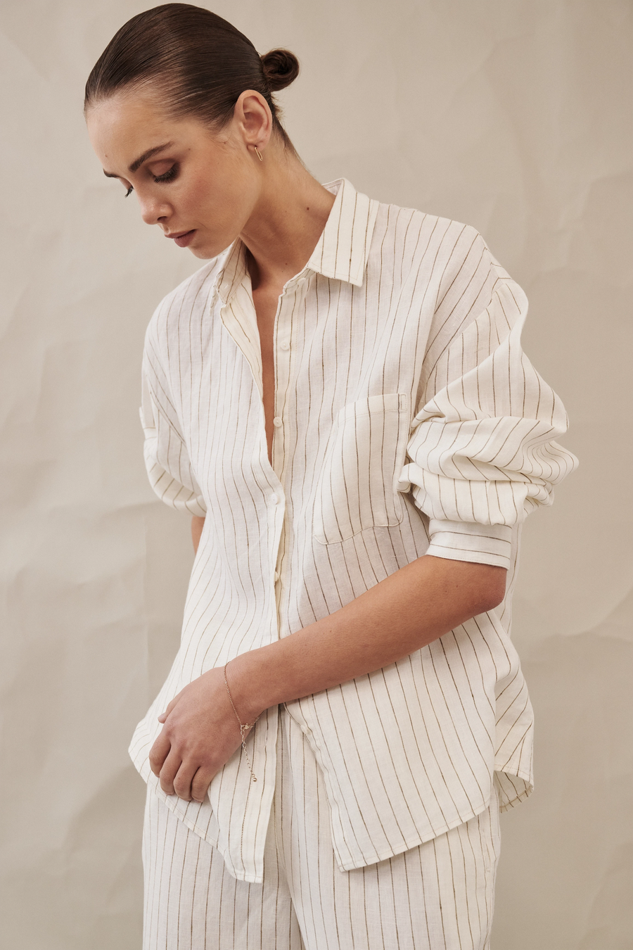 ROA LINEN SHIRT - OLIVE STRIPE